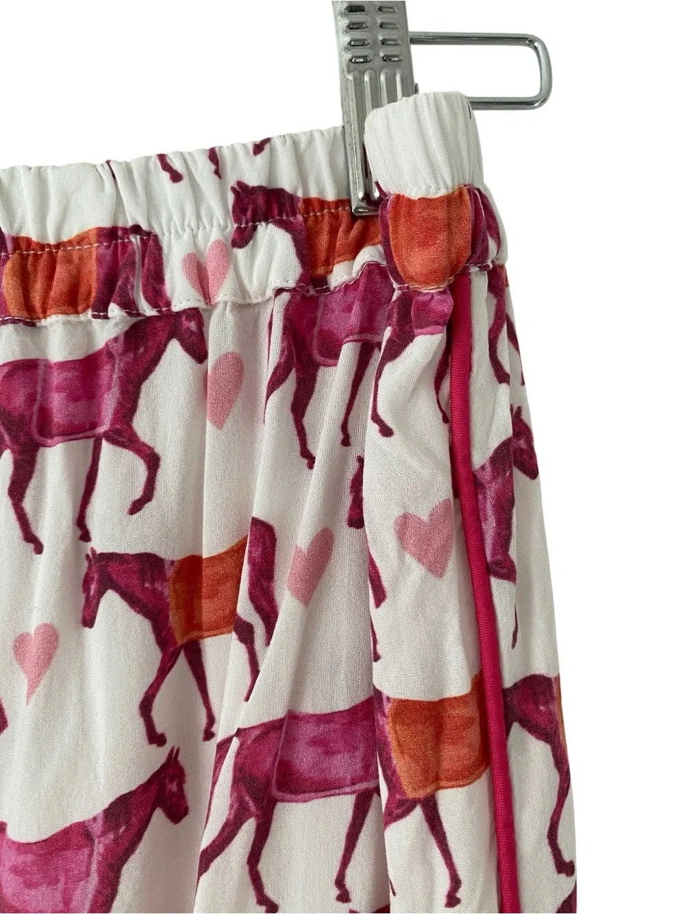 Ronner Horse Heart Printed Wide-Leg Pajama Pants in White Pink Orange size XXL